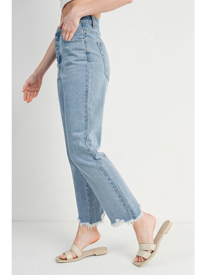 Bluivy - Wholesale Jeans - Women's - HIGH RISE STRAIGHT LEG DISTRESSED RAW HEM JEANS5