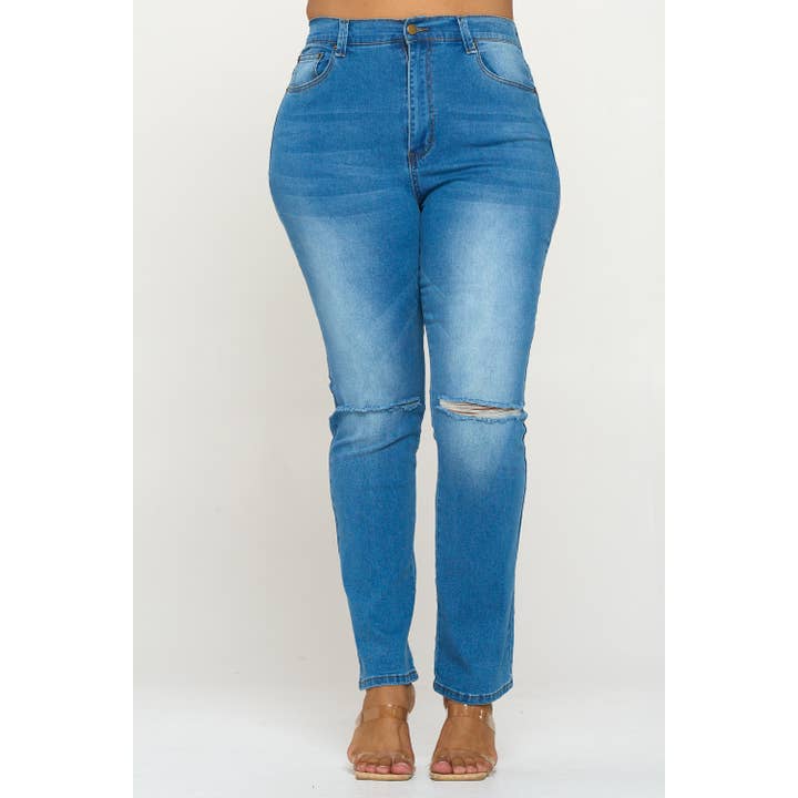 Blue Turtle - Wholesale Jeans - Women's - Plus Size Slit Knee High Waist Jean Light DH2025X