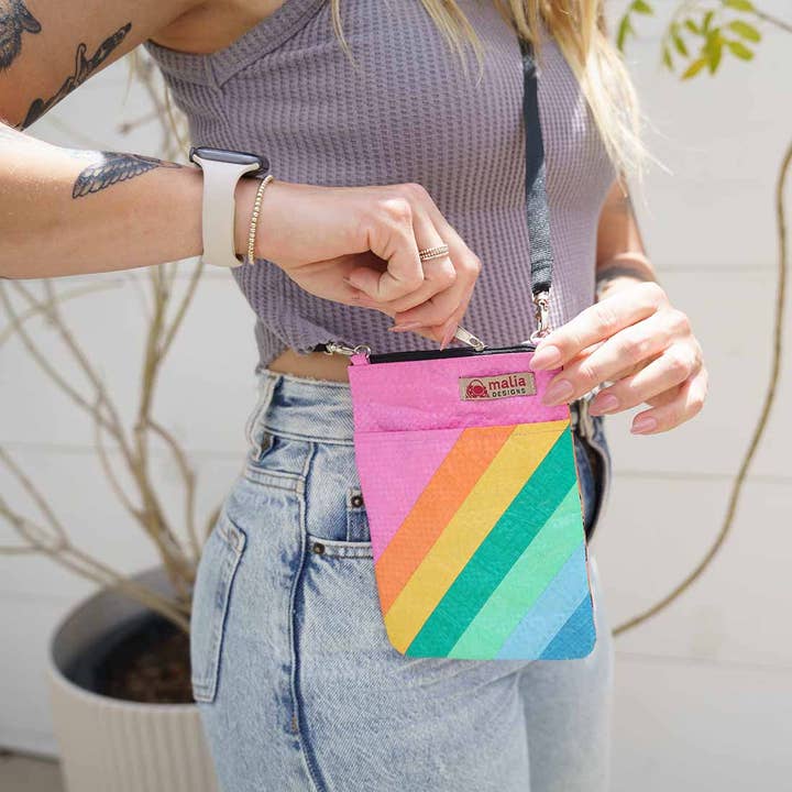 Malia Designs - Wholesale Crossbody Bag - Women's - Mini Recycled Phone Crossbody Bag - Rainbow Stripes3