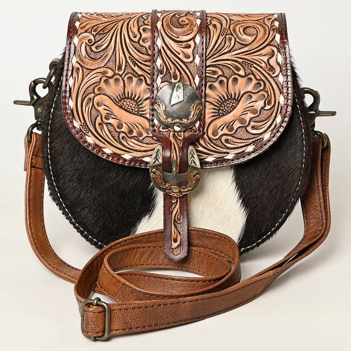 LS Western - Wholesale Crossbody bag – Women's - ADBG1222 American Darling Western Hair-On Hide Crossbody with Tooled Accents and Adjustable Strap3