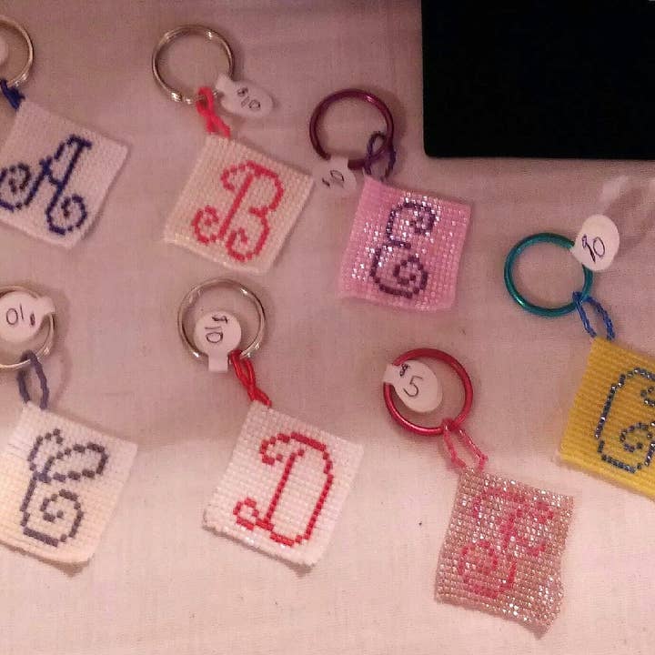 Custom Beaded Monogram Keychain for wholesale by Amy's Handmade Gifts