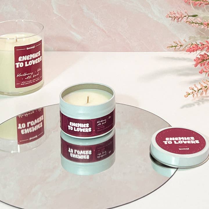 Bewick'd Studio - Wholesale Travel Candles - Enemies to Lovers 4oz Candle - Book-Inspired Coconut Wax1