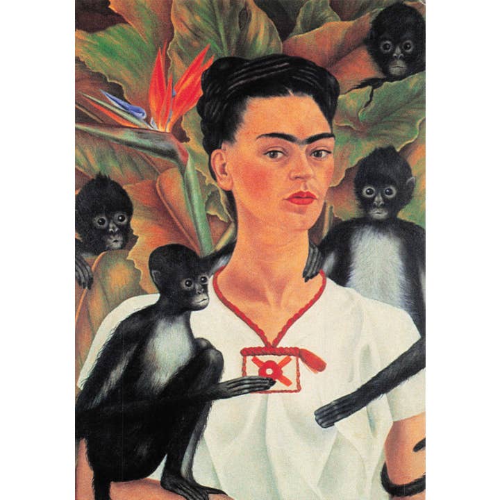 Frida Kahlo Postcard Series - Self portrait with monkeys-5 for wholesale by Tesoros Trading Company