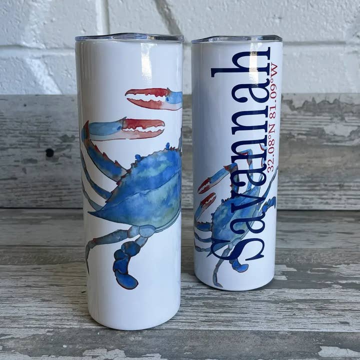 Gobelet Blue Crab 30 oz - Personnalisez-le avec « votre ville » pour la vente par Blue Poppy Designs
