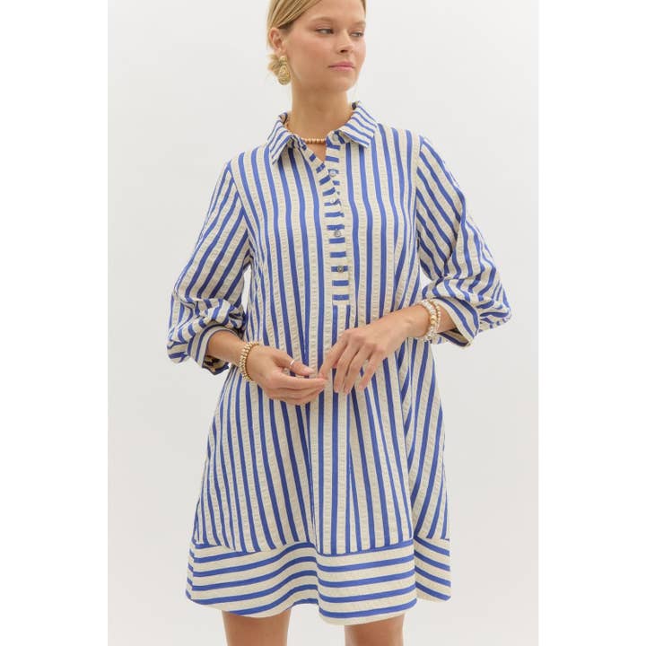 STYLE USA - Wholesale Dress - Women's - Striped seersucker pullover mini dress