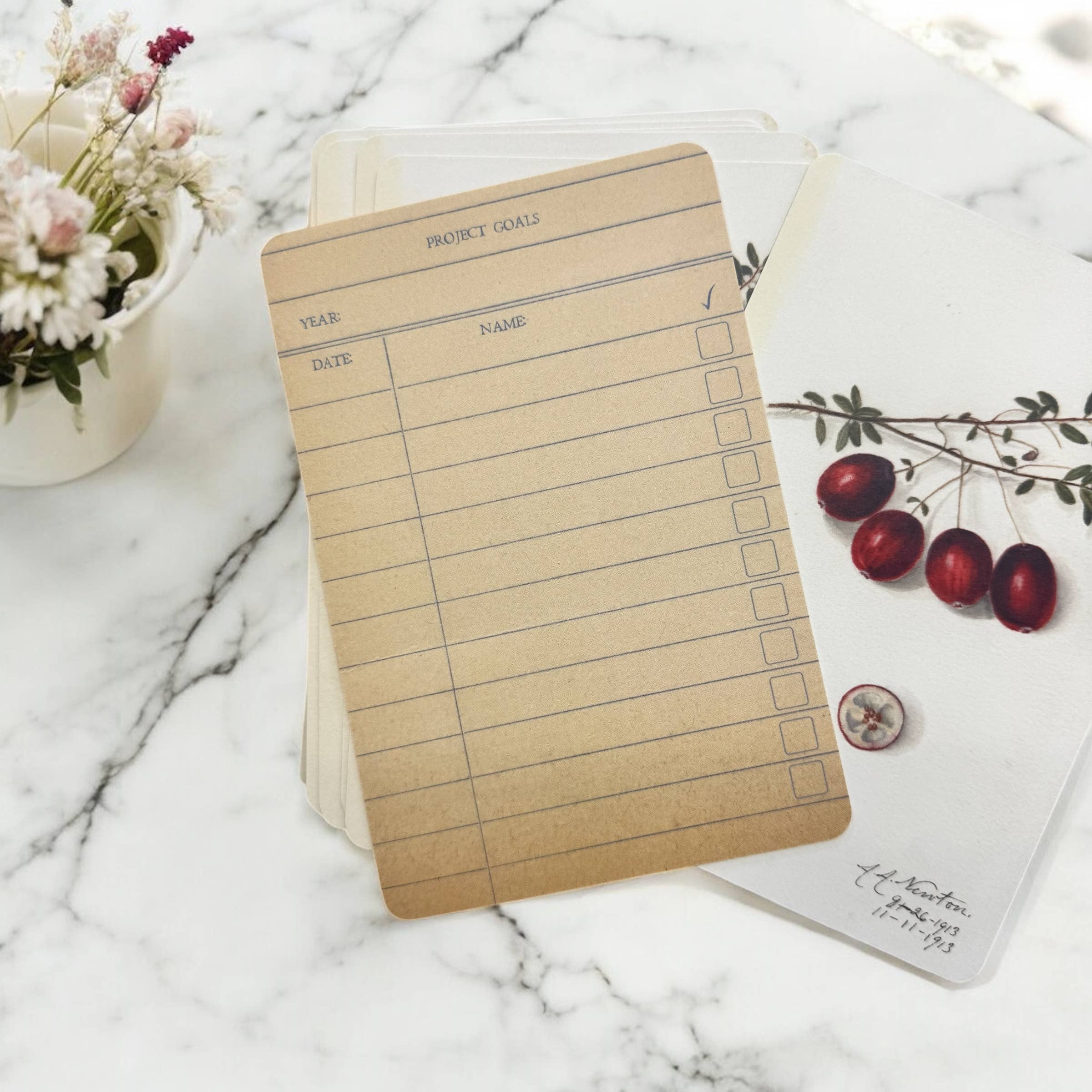 Firefly Notes - Wholesale Stationery/Notecard Set - Vintage Botanical Project Goal Cards1