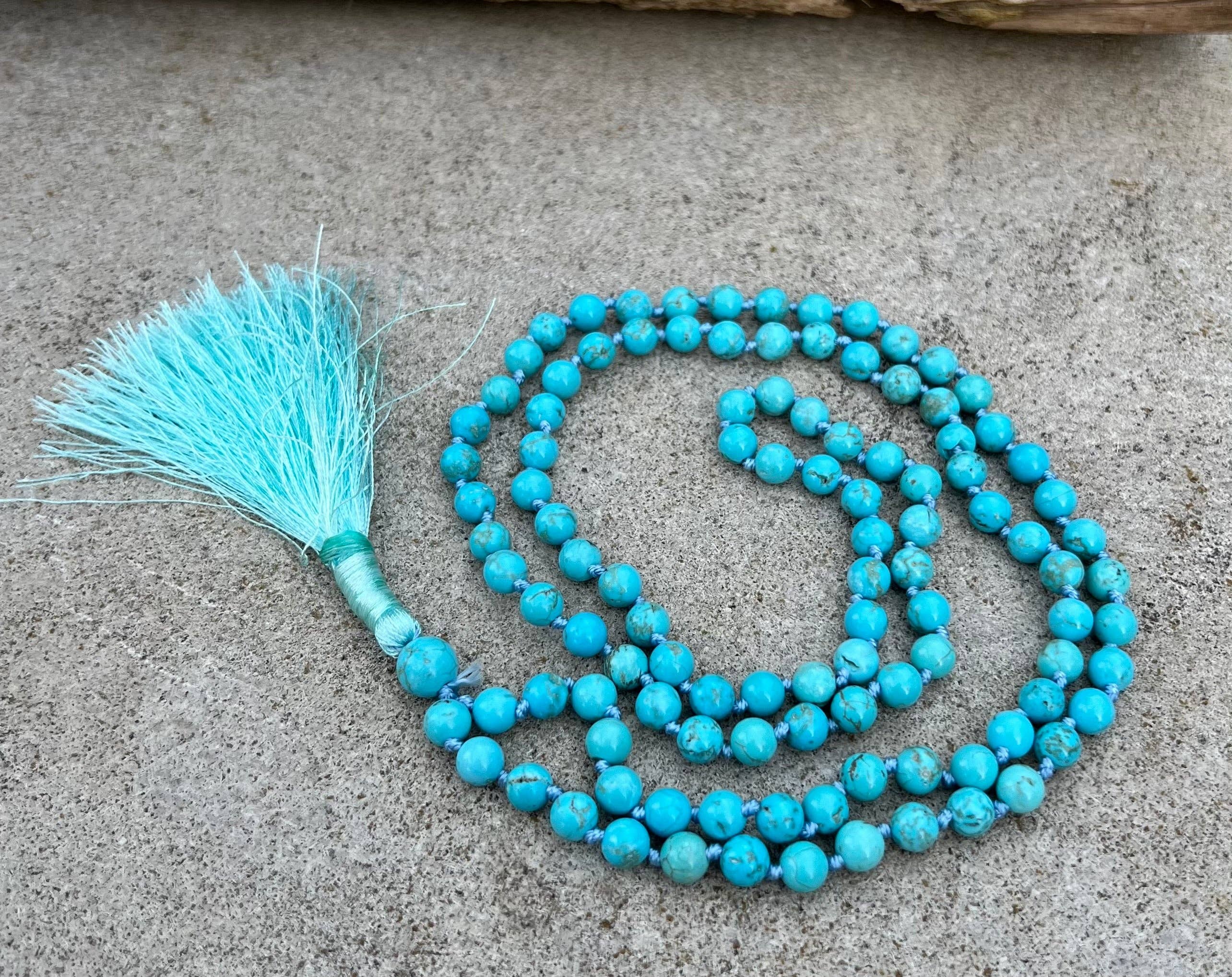 Lungta Imports – wholesale Prayer beads necklace – Tibetan Buddhist Turquoise Hand Knotted Mala, Rosary 108 Beads, Japa Mala, Meditation Mala, Mala Necklace, Free Silk Pouch11