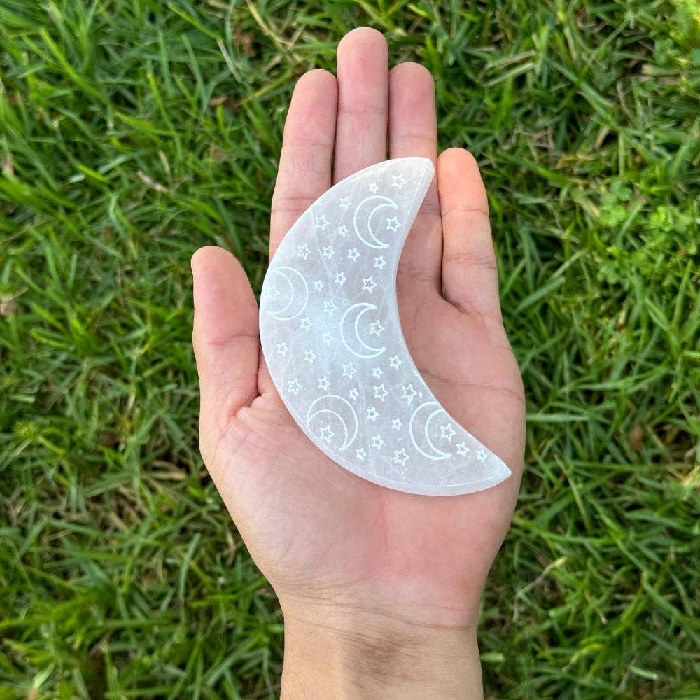 Earths Elements Wholesale - Vente Plaques de charge pour cristal - Sélénite - Dessous de Verre Demi-Lune avec Ciel Nocturne1