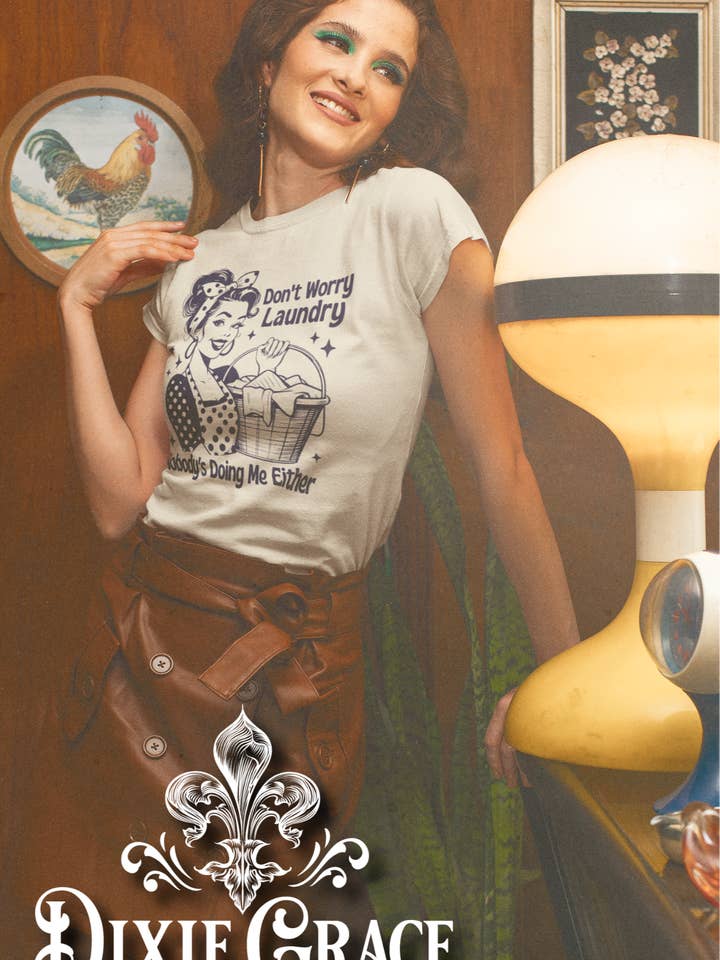 Don't Worry Laundry - Natural - Long Sleeve, Sweatshirt, Hoodie Option - Graphic Tee for wholesale by Dixie Grace