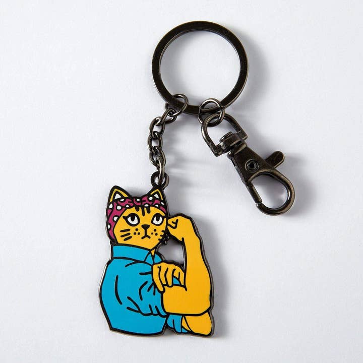 Rosie Riveter katten emaille sleutelhanger voor wholesale door Punky Pins