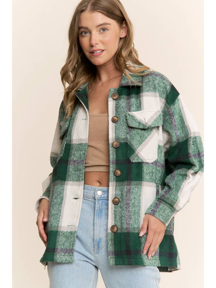 Sweet Generis – wholesale Shirt Jacket/Shacket - Women’s – FUZZY PLAID BUTTON DOWN FLANNEL SHIRT JACKET42
