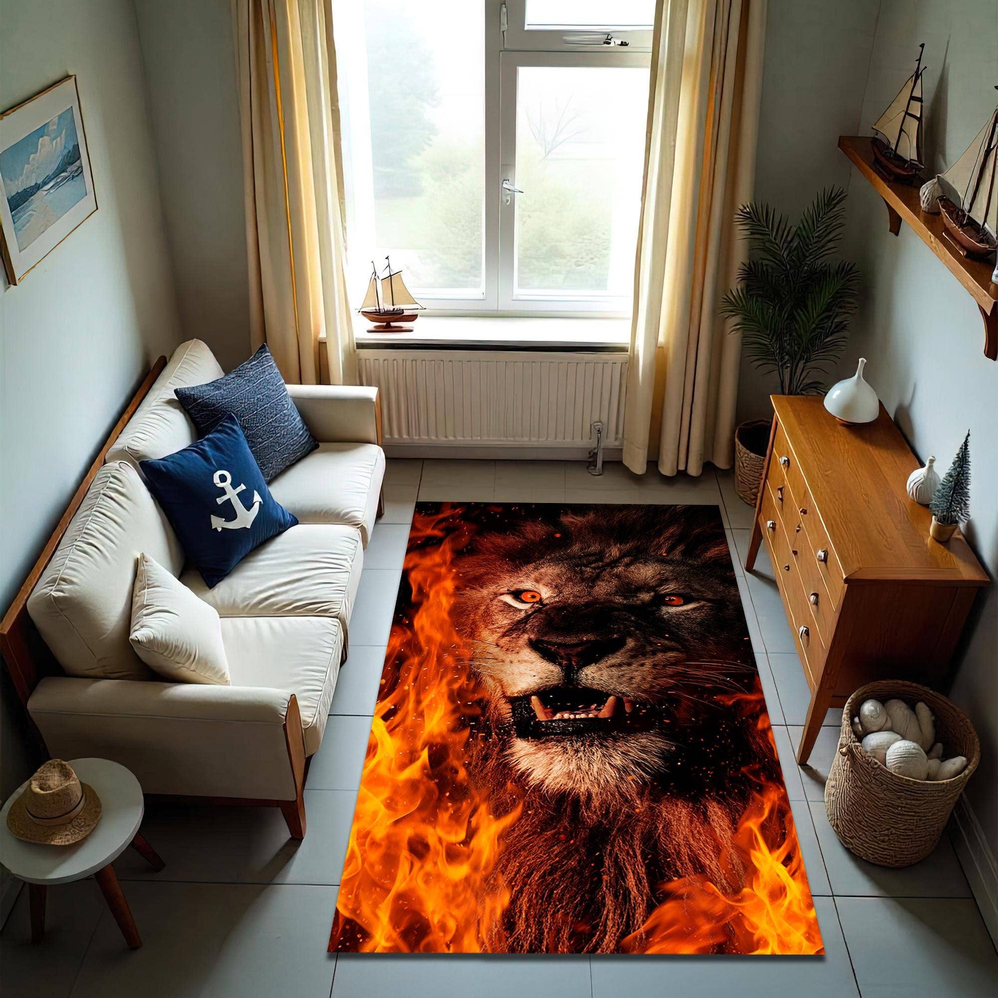 Rugendary Trade LLC – wholesale Area rug – Fiery Lion Rug: Bold Jungle Theme, Animal Print Floor Mat0
