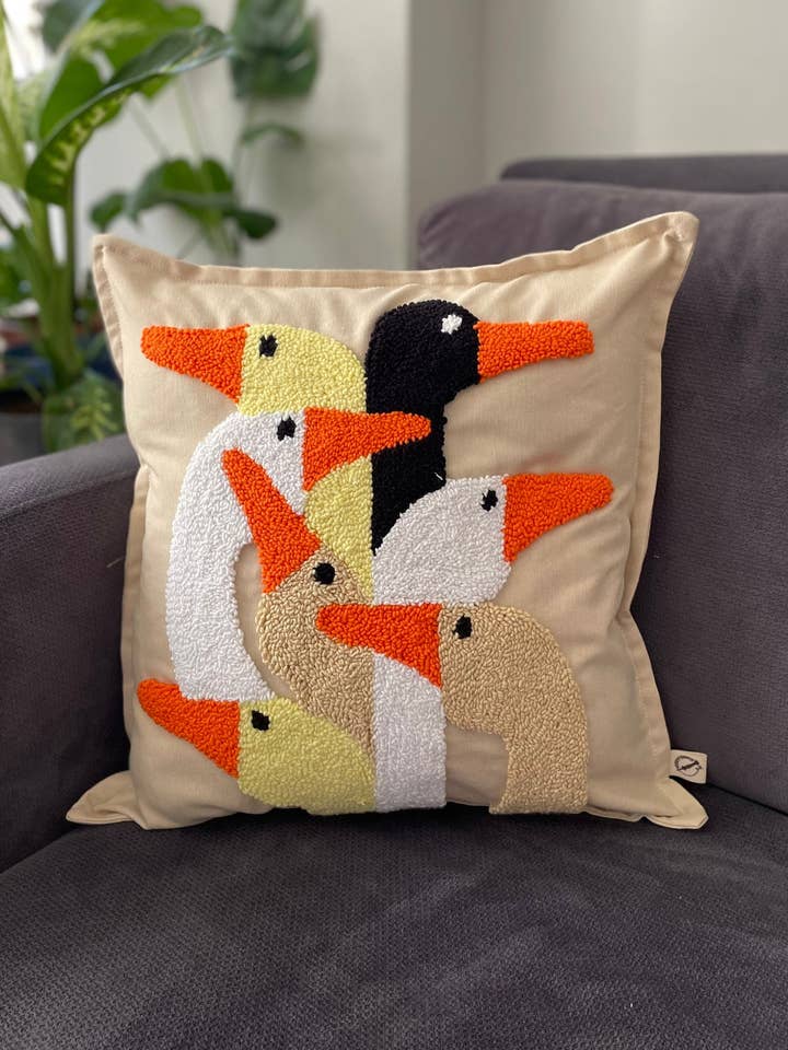 Punch Needle Embroidery Yellow Duck Pillow Cover for wholesale by Punch Simple