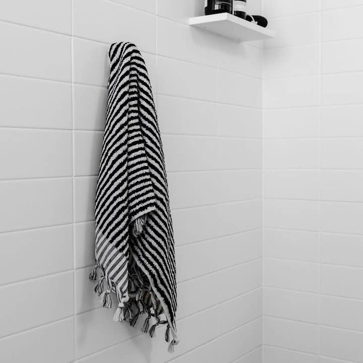 Albatross Striped Hand Towel - Black + White for wholesale on Faire