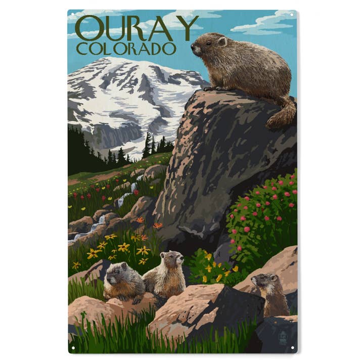 Lantern Press - Wholesale Wood Wall Art - WOOD SIGN ART Ouray, Colorado, Marmots