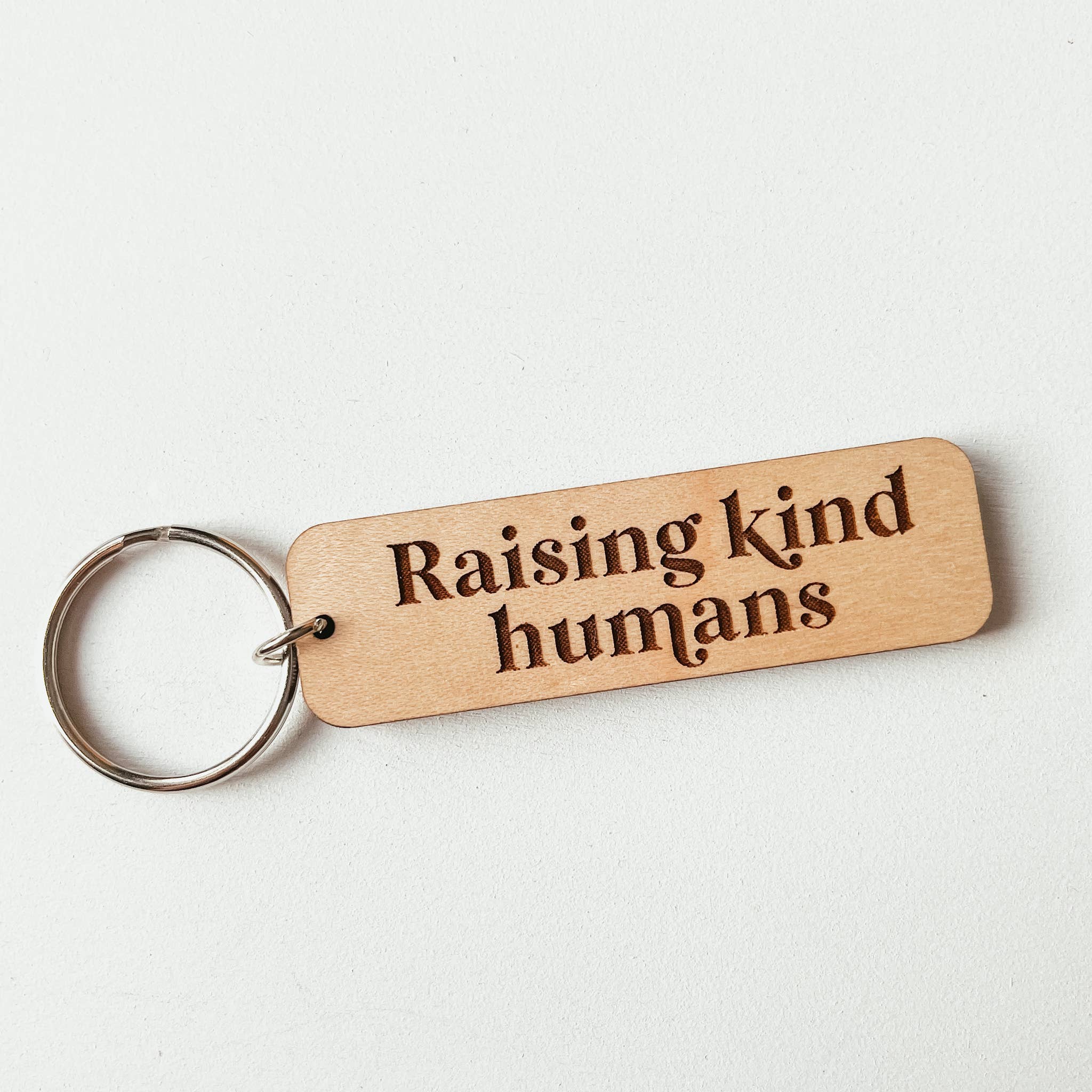 Knotty Design Co. - Wholesale Keychain - Unisex - Raising Kind Humans Wooden Keychain2