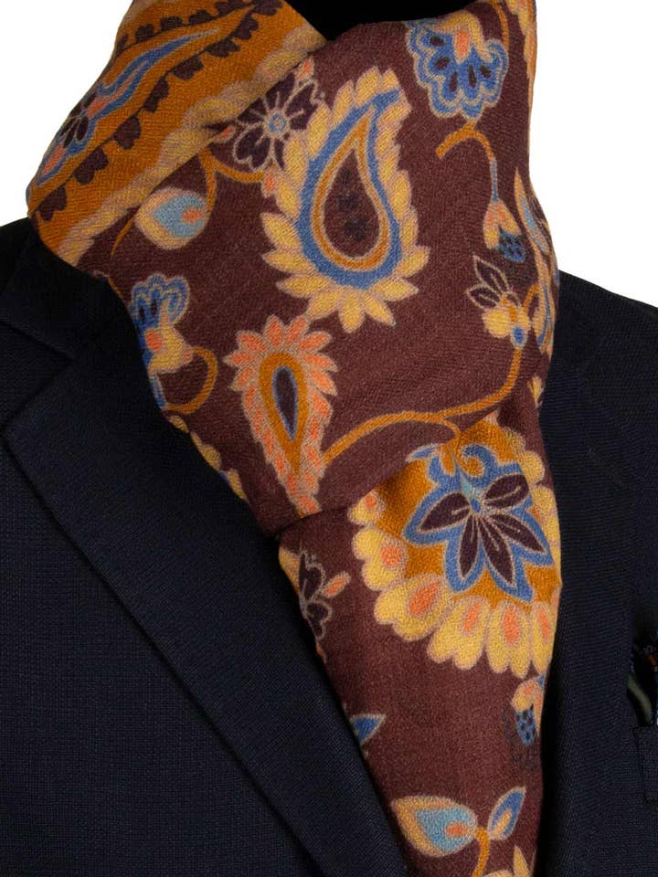 Cachecol Pashmina de Caxemira Castanho Vintage Paisley Multicolor SC62 por atacado de Graffeo Cravatte