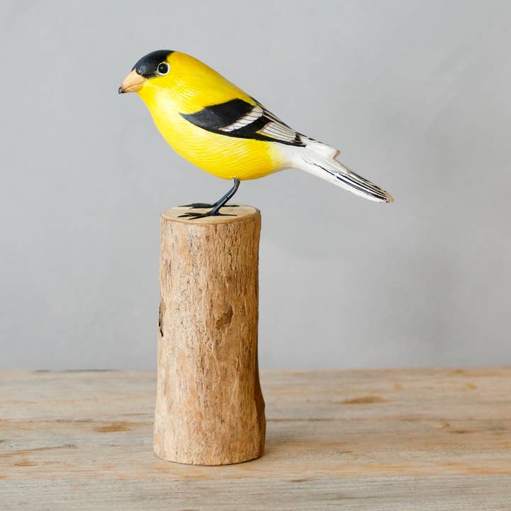 Gold Finch - Male - 7.5"H - Hand Carved Ornament for wholesale by Aviologie