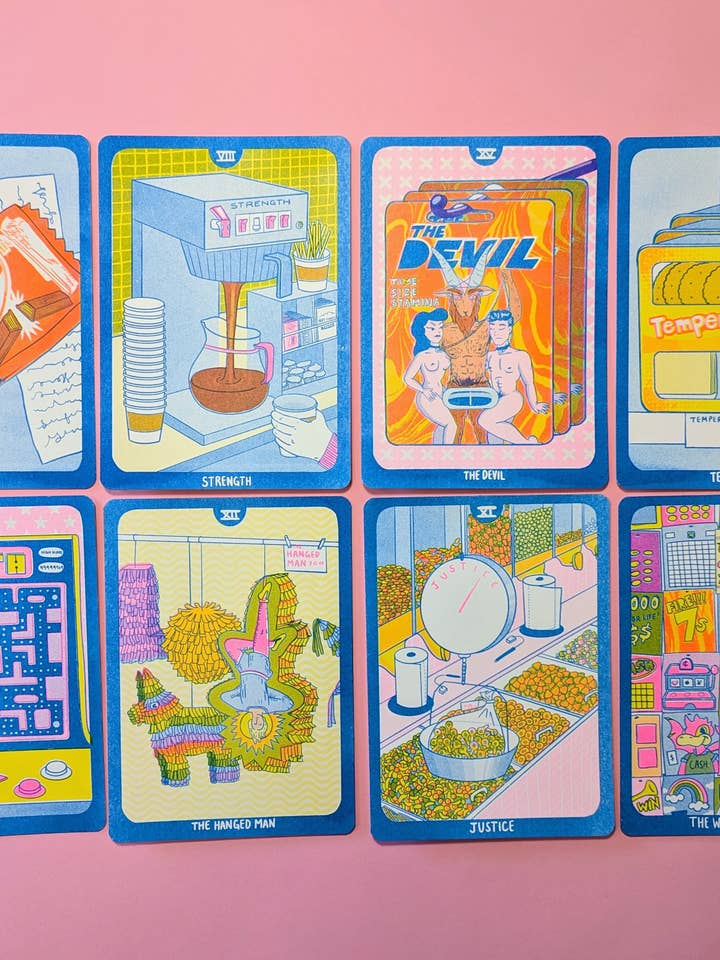 Pack de cartes postales Cornerstore Tarot - Set 2 | 8 cartes postales Risograph 5"x7" pour la vente par Christina Hu