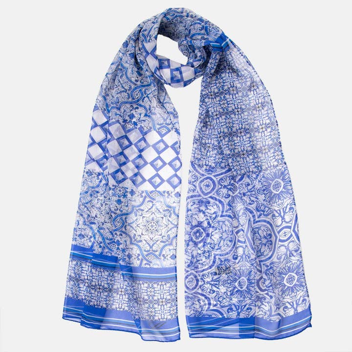 Miramar - Cachecol Seda Sheer Comprido - Azul por atacado de Elizabetta Made in Italy USA