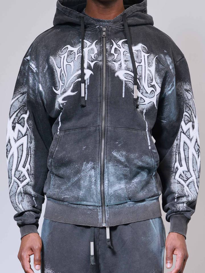 HOODIE À FERMETURE ÉCLAIR COMPLÈTE TRIBAL Y2K pour la vente par First Row