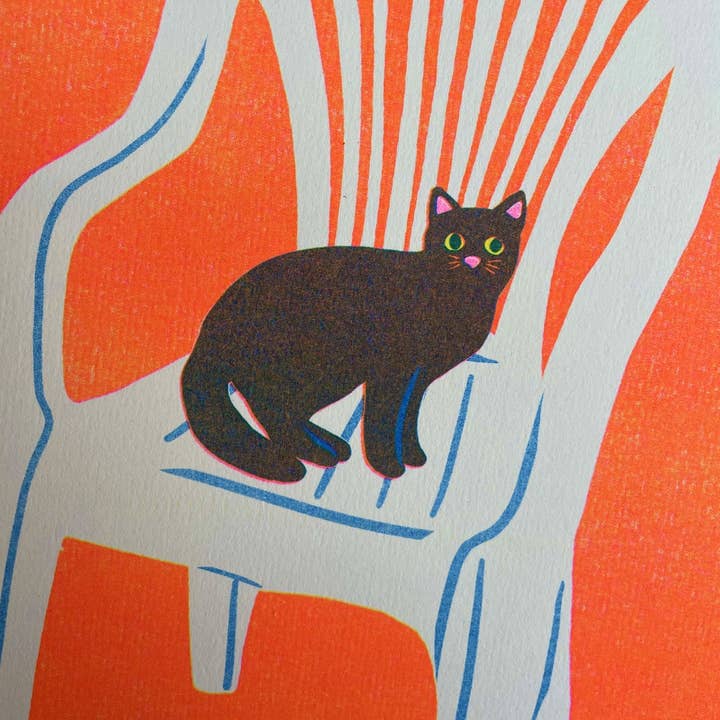 naomi wilkinson illustration - Wholesale Art Print - Cat in Chair Riso Print2