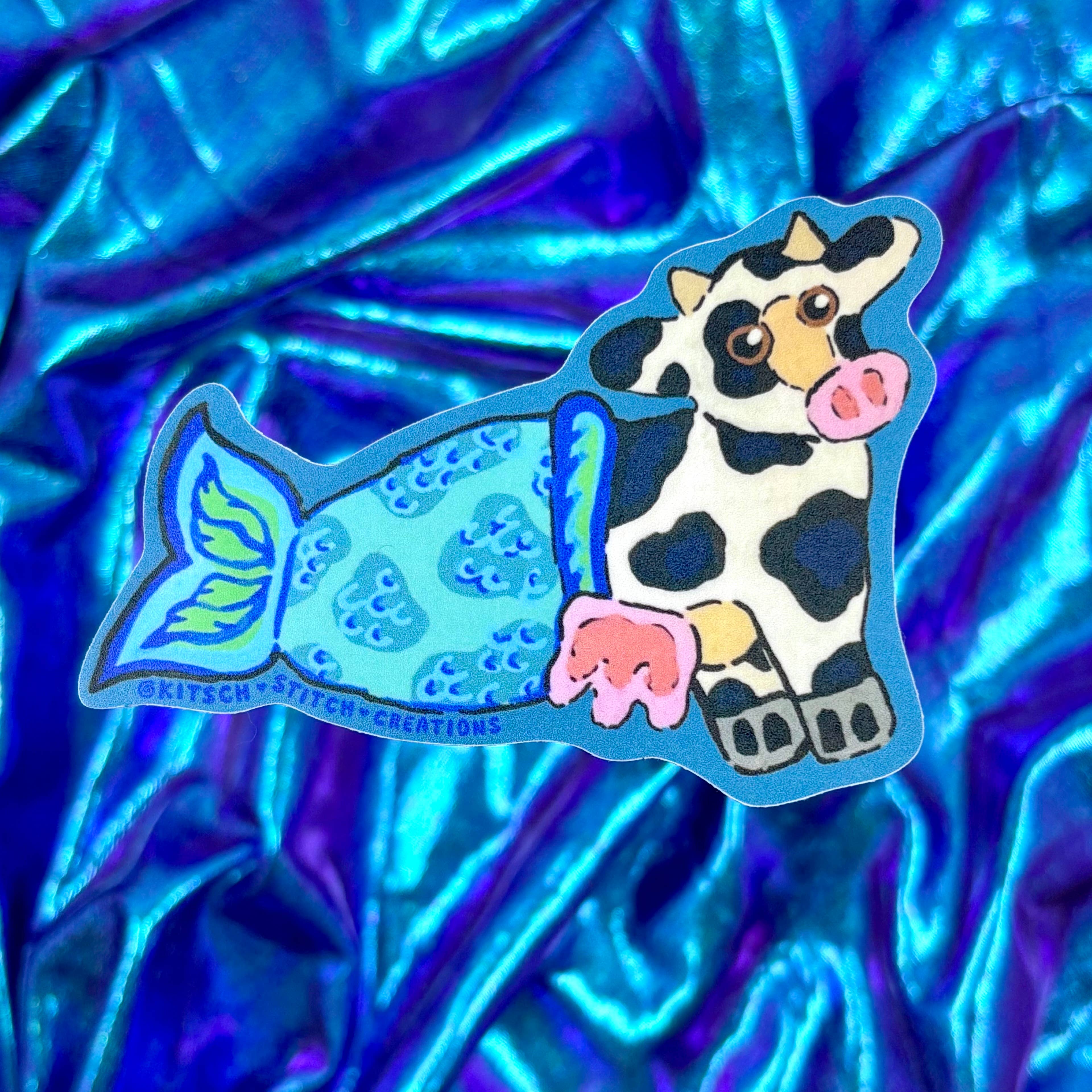 Kitsch Stitch Creations - Wholesale Sticker - Mermaid Cow Vinyl Sticker1