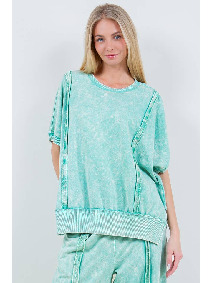 J.Her - Wholesale Tunic - Women's - Mineral Washed Exposed Seam HALFsleeve top HT5606