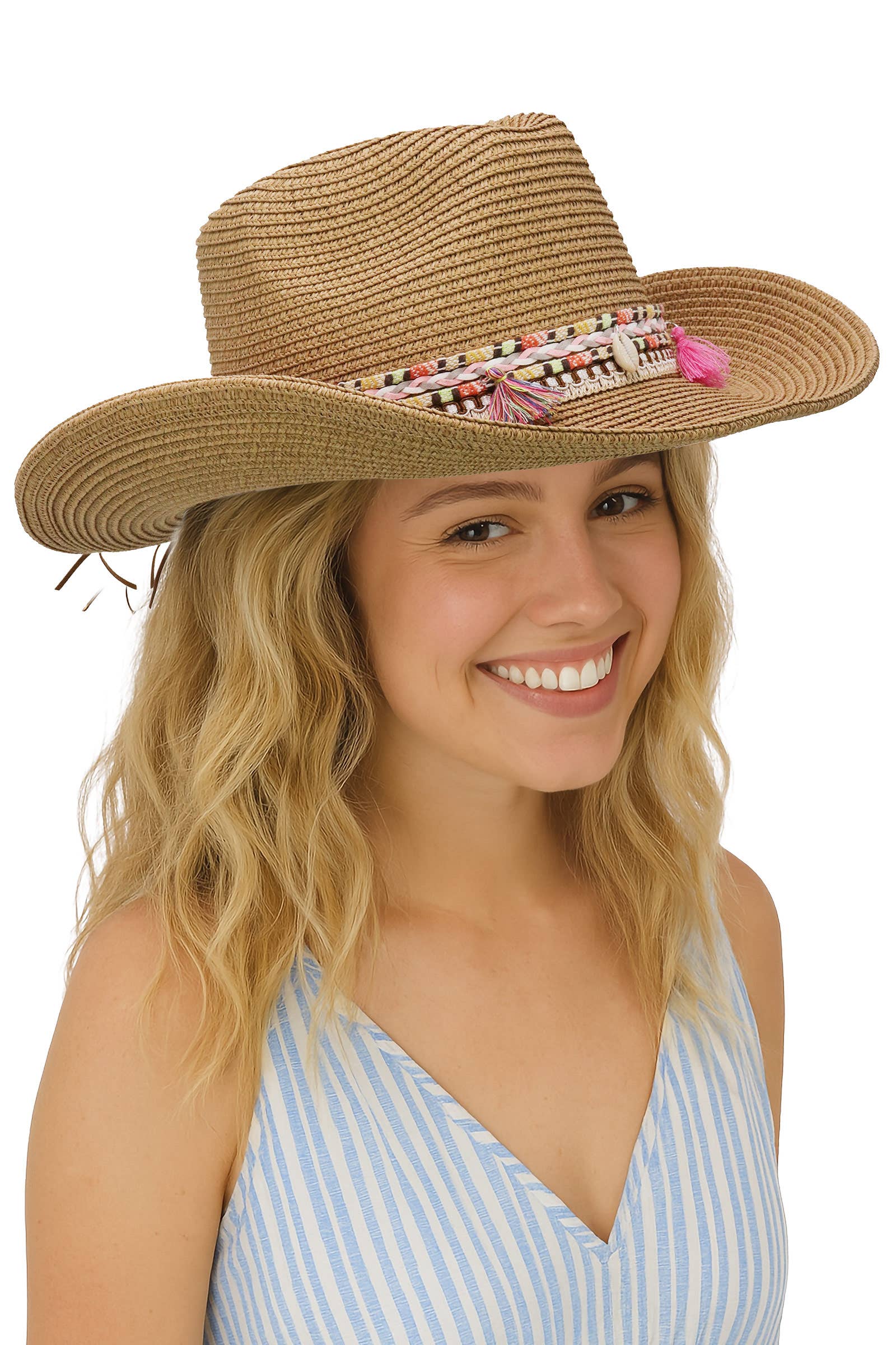 Cap Zone - Wholesale Cowboy Hat - Women's - Pink Tassel Straw Coastal Cowgirl Hat15