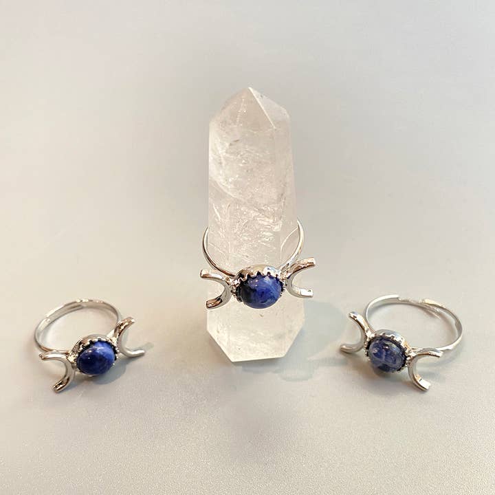 VIE - Wholesale Single stone/solitaire ring - Adjustable Triple Moon Ring with 0.5cm Gemstone29