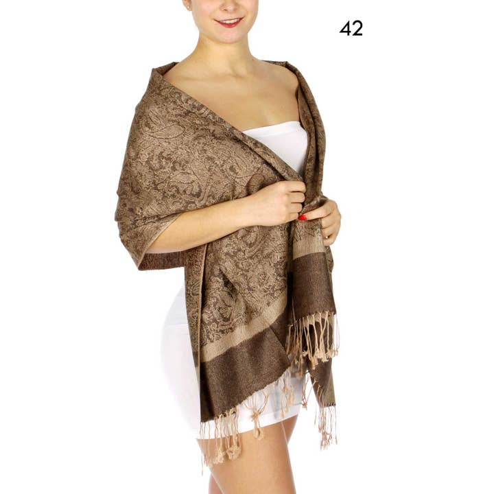SERENITA – Großhandel Schal – Damen – Jacquard Paisley Pashmina Schal Wendbarer Stola-Wickel11