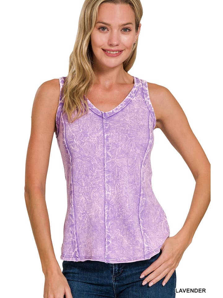 42POPS - Wholesale Tank Top - Women's - `.Washed Raw Edge V Neck Sleeveless Top11