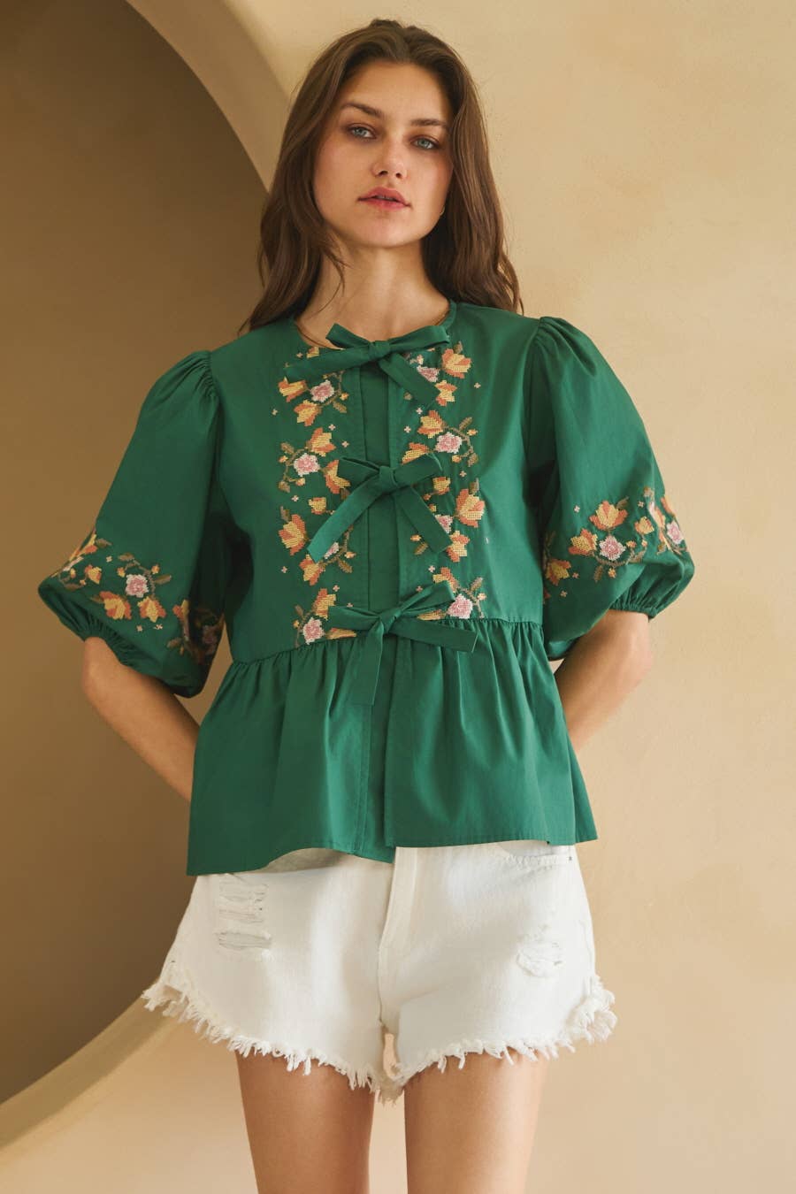 Oddi - Vendita all'ingrosso Camicetta - Donna - Blusa in popeline con fiocco frontale.6