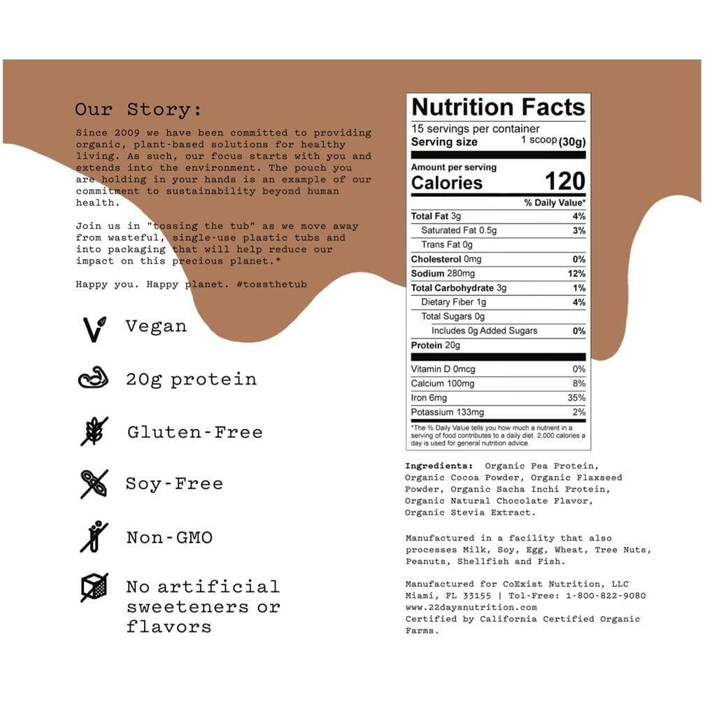 22 Days Nutrition - Vente Poudres protéinées/superaliments - Poudre de protéines végétales biologiques (20 g de protéines, faible teneur en glucides)12