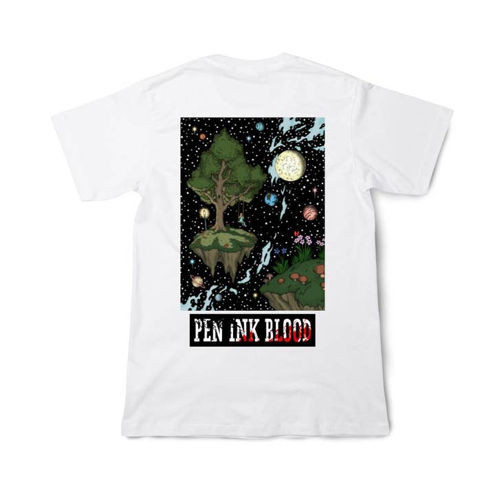 Camiseta Pen Ink Blood Cosmic Eden – Fusión Surrealista de Espacio y Naturaleza para venta al por mayor de Time to Apparel Co.