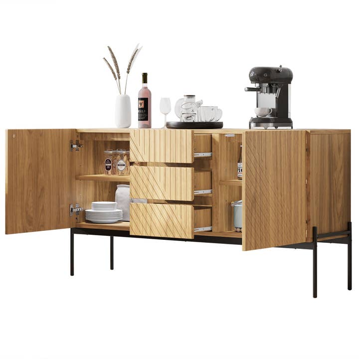 Urban Meuble - Wholesale Sideboard - Modern sideboard with natural wood effect, carved doors, and metal legs TREGRAINS14
