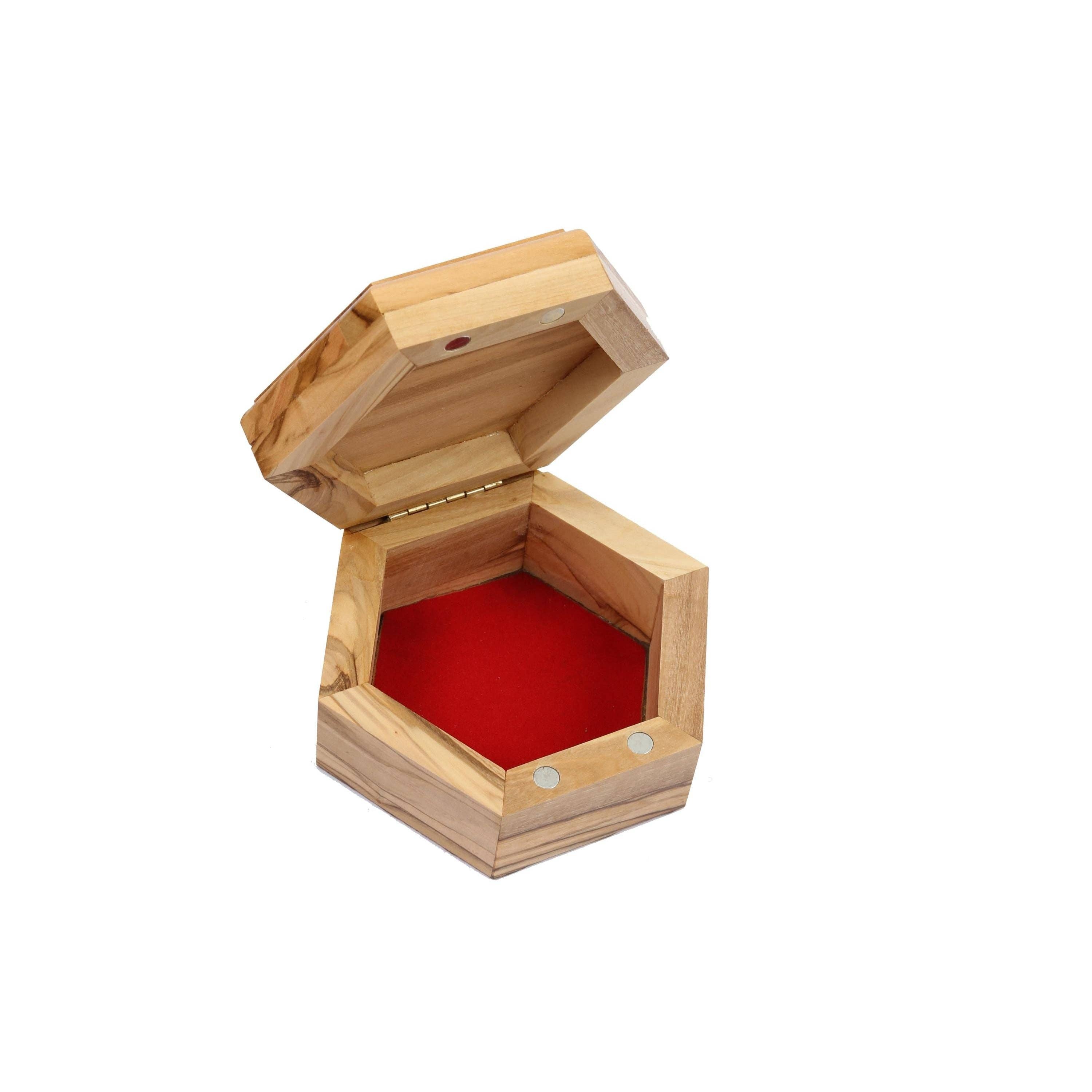 Holyland Artisans - Wholesale Jewelry Box/Organizer - Olive Wood Box_ Plain Large Hexagonal M0