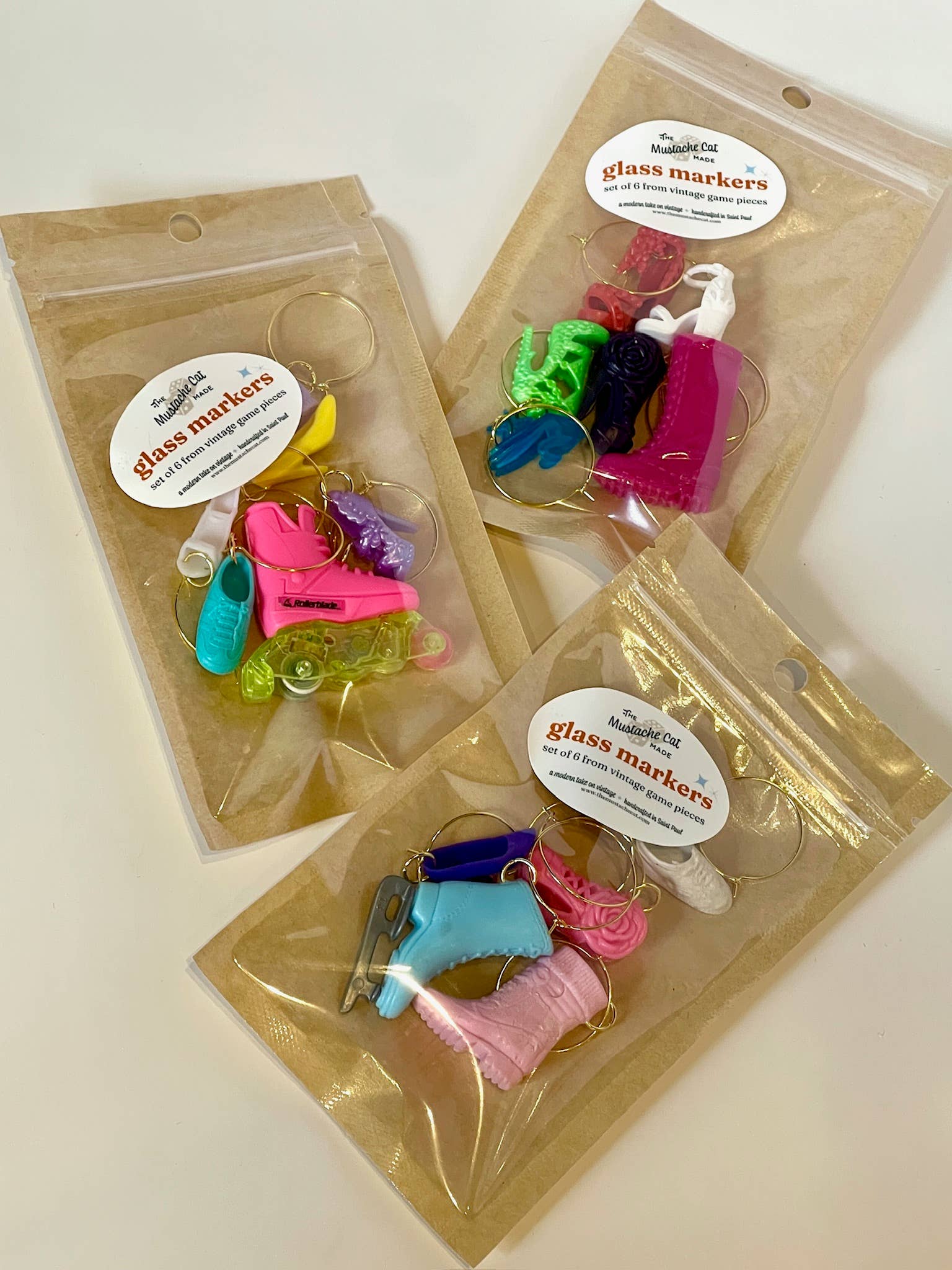 The Mustache Cat Made - Wholesale Wine/Cocktail Glass Markers - Vintage Barbie Doll Shoe Drink Markers/Wine Glass Charms 2