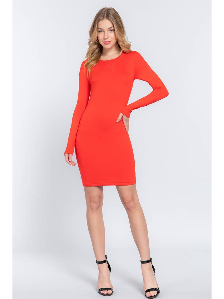 Active Basic | Active USA - Wholesale Dress - Women's - Long Sleeve Crew Neck 2 Ply Rayon Jersey Mini Dress4