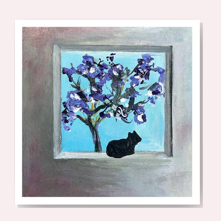 Wenskaart met kat in het raam #5 voor wholesale door Crystal Wreden Art