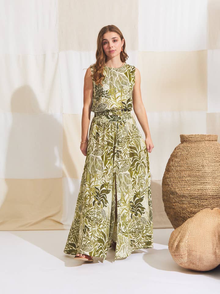 Maxi | Skirt With Slits | Green Palm for wholesale by Sitting Pretty