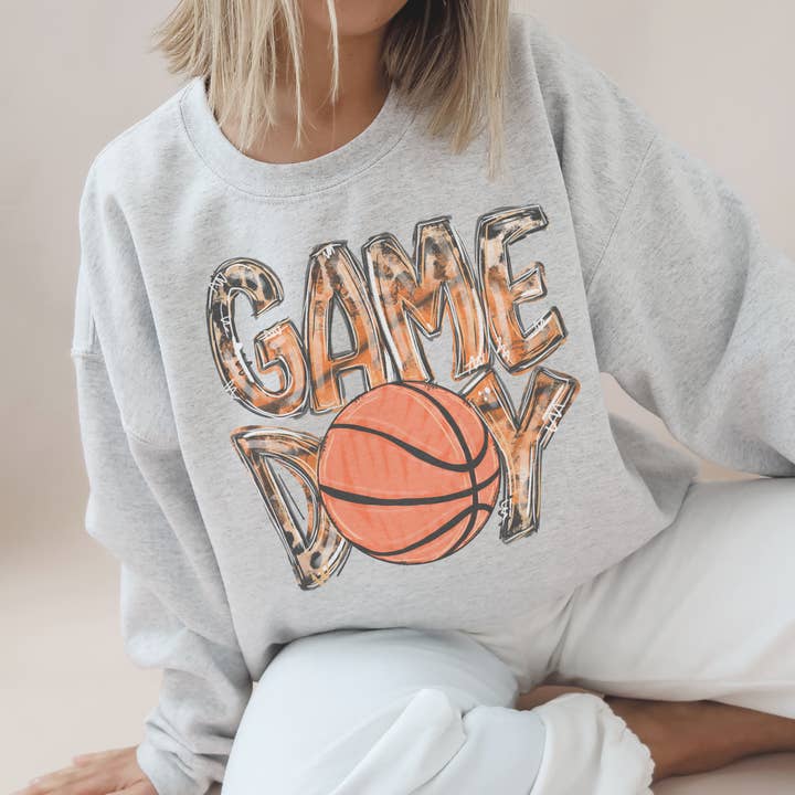 Basketball Game Day College Leopard Mom Graphic Sweatshirt for wholesale by Par.tees by Party On!