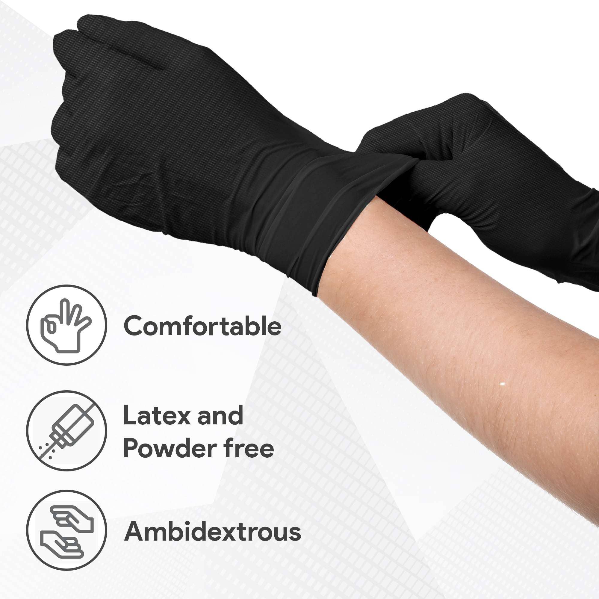 ShopHomeMed - Wholesale Gloves - Unisex - WeCare Diamond Textured Black Nitrile Gloves - 8 Mil Thick4