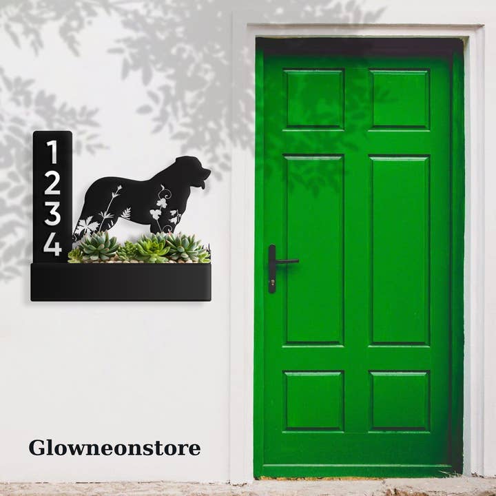 Glow Neon - Vendita all'ingrosso Cartelli - Fioriera per cani Leonberger personalizzata con numero civico3