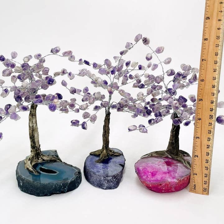Rock Paradise - Wholesale Spiritual Stone/Crystal - Crystal Chevron Amethyst Tumbled Stone Tree on Agate Slab