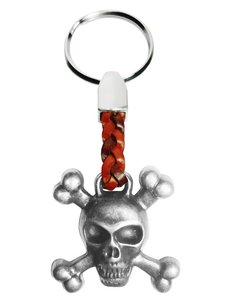 ZAMAK LEATHER KEYCHAIN SKULL AND BONES for wholesale by Josvil