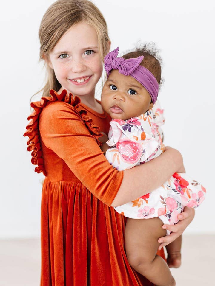 Mila & Rose - Wholesale Dress - Kids - Pumpkin Spice Velvet Ruffle Twirl Dress1