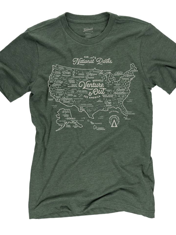 The Landmark Project - Wholesale Screen Printed T-Shirt - Unisex - National Parks Map Tee