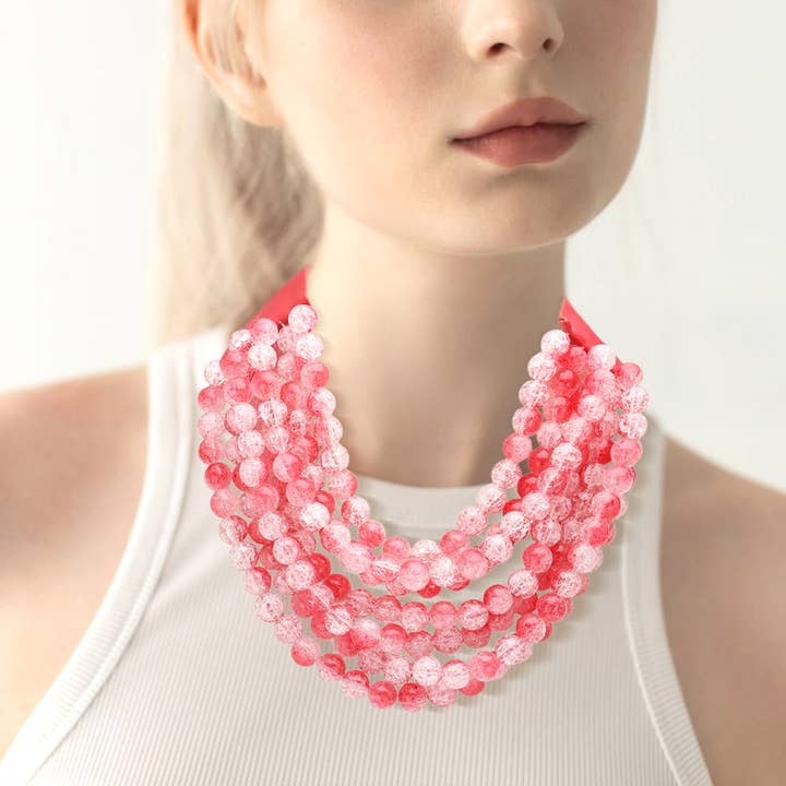 Sensibling Corp. - Wholesale Beaded/Pearl Necklace - Chunky Acrylic Bead Layered Faux Leather Magnetic Necklace