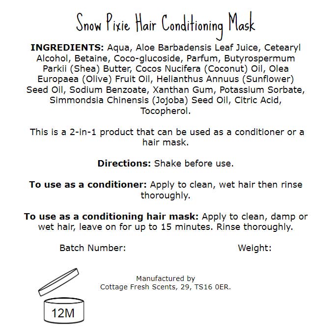 Cottage Fresh Scents - Wholesale Hair Mask - Snow Pixie Hair Conditioning Mask Sample Sachets (20g Size)